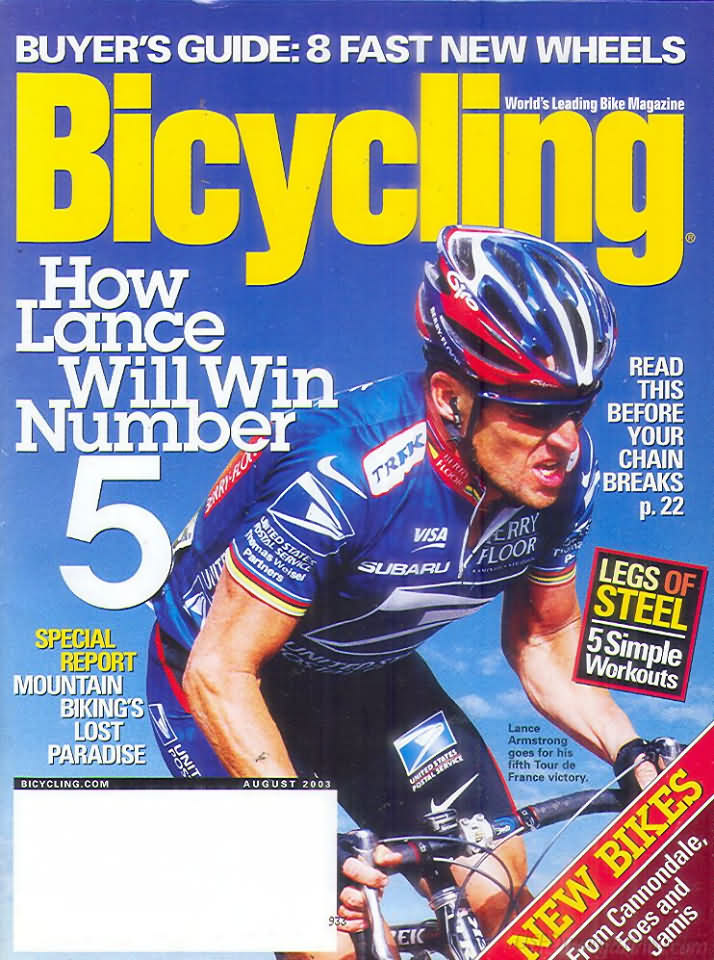 Bicycling August 2003 August 2003 magazine back issue cover